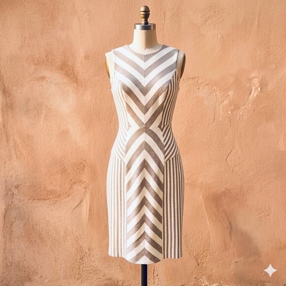 Milly of New York Dresses & Skirts - Milly of NY Sheath Dress Beige and White Sz 2 Minimalist Luxury Euro Vacation